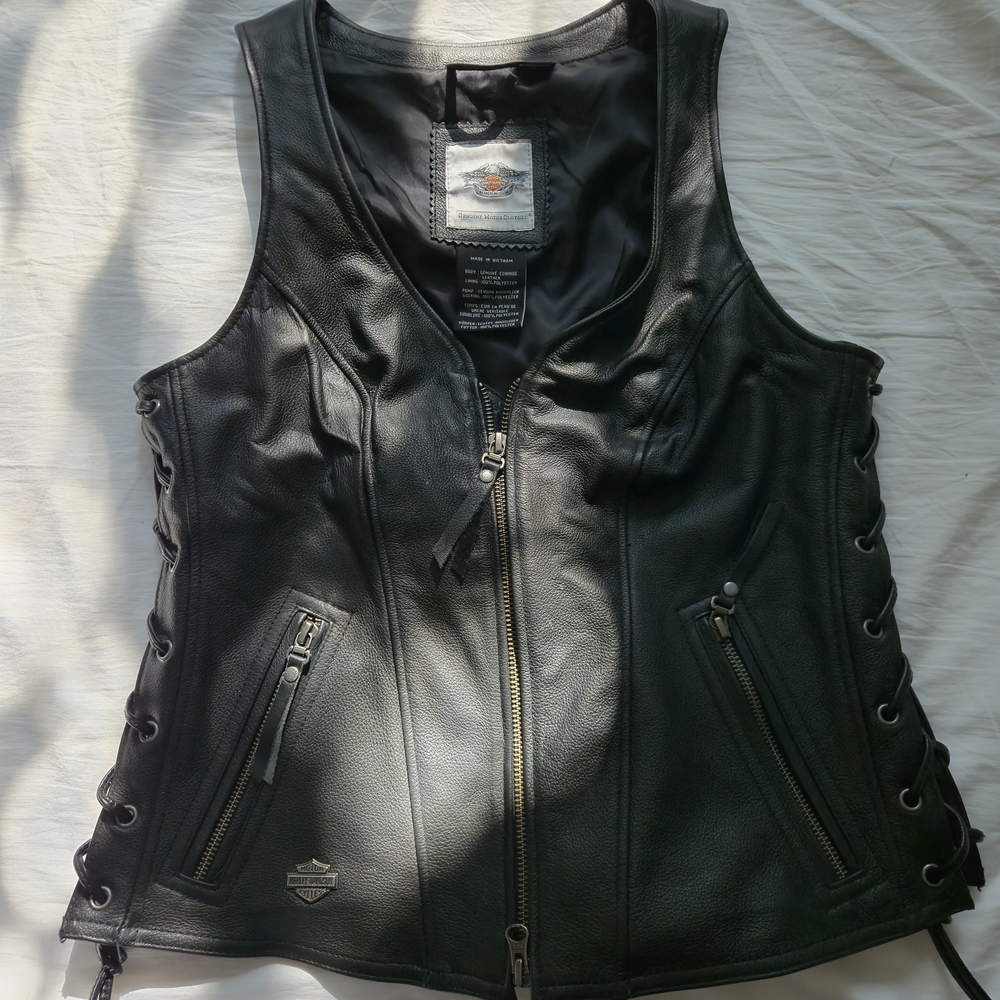 Harley-Davidson Black Leather Motercycle Vest - Womans S